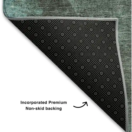 8' Teal And Charcoal Abstract Washable Round Rug With UV Protection Photo 6