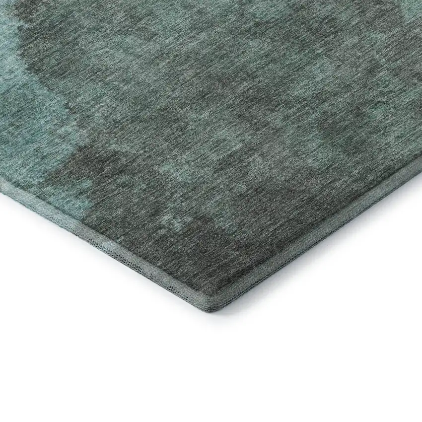 8' Teal And Charcoal Abstract Washable Round Rug With UV Protection Photo 7