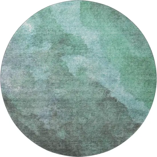 8' Teal And Charcoal Abstract Washable Round Rug With UV Protection Photo 4