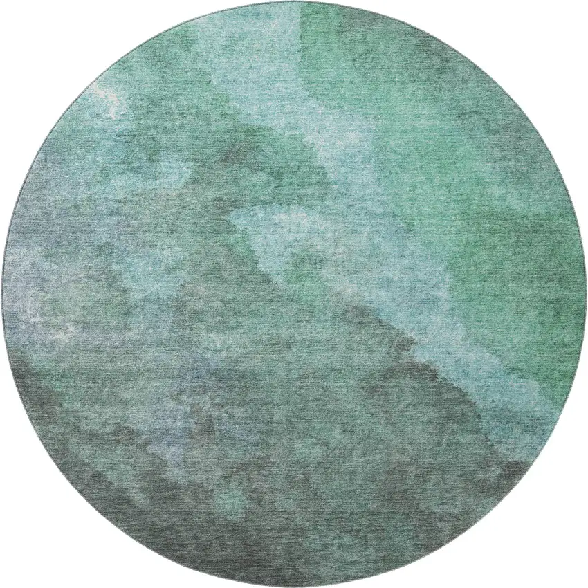 8' Teal And Charcoal Abstract Washable Round Rug With UV Protection Photo 4