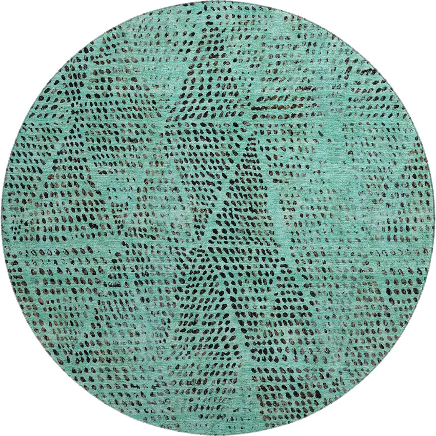 8' Teal And Charcoal Diamond Washable Round Rug With UV Protection Photo 1