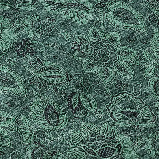8' Teal And Charcoal Floral Washable Round Rug With UV Protection Photo 9