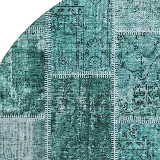 8' Teal And Charcoal Patchwork Washable Round Rug With UV Protection Photo 3