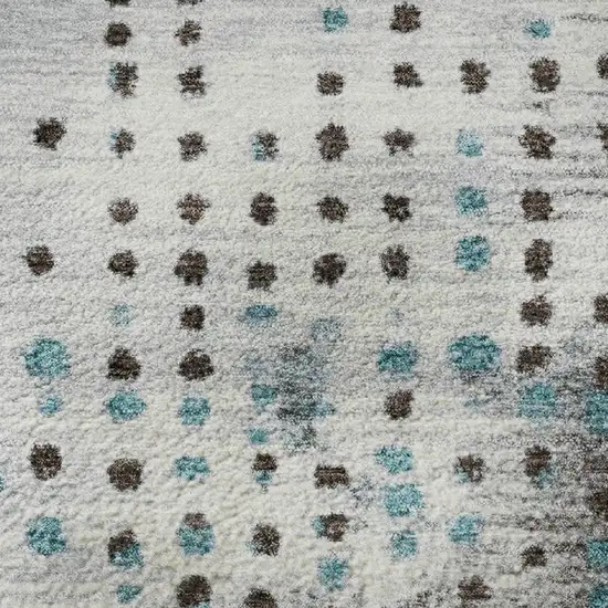 8' Teal And Chocolate Geometric Washable Round Rug With UV Protection Photo 9