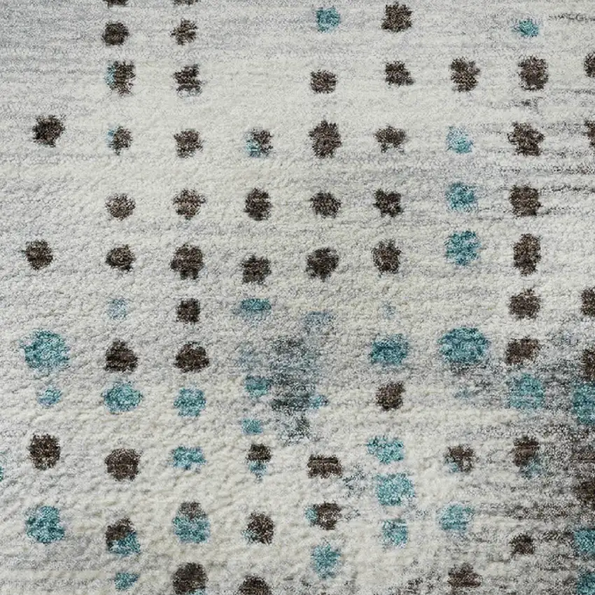 8' Teal And Chocolate Geometric Washable Round Rug With UV Protection Photo 9