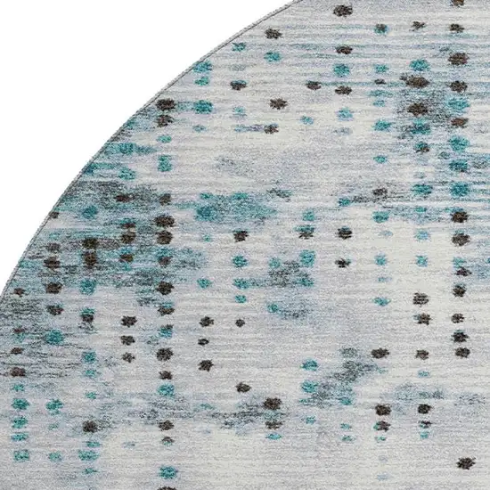 8' Teal And Chocolate Geometric Washable Round Rug With UV Protection Photo 3