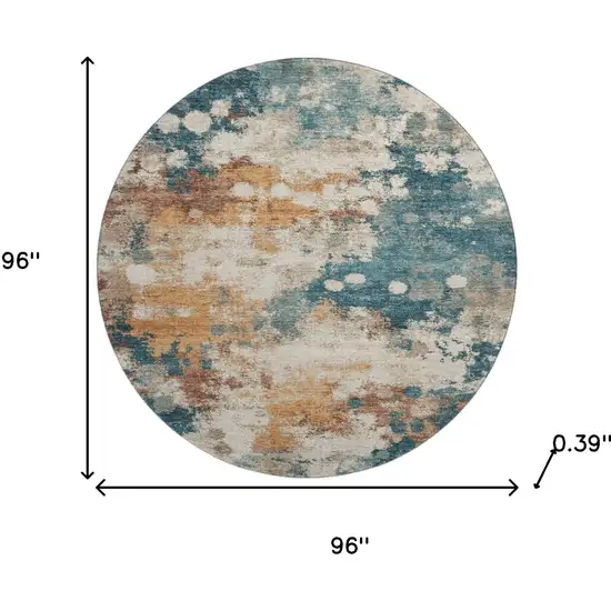8' Teal And Copper Abstract Washable Round Rug With UV Protection Photo 7