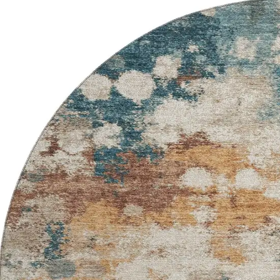 8' Teal And Copper Abstract Washable Round Rug With UV Protection Photo 3