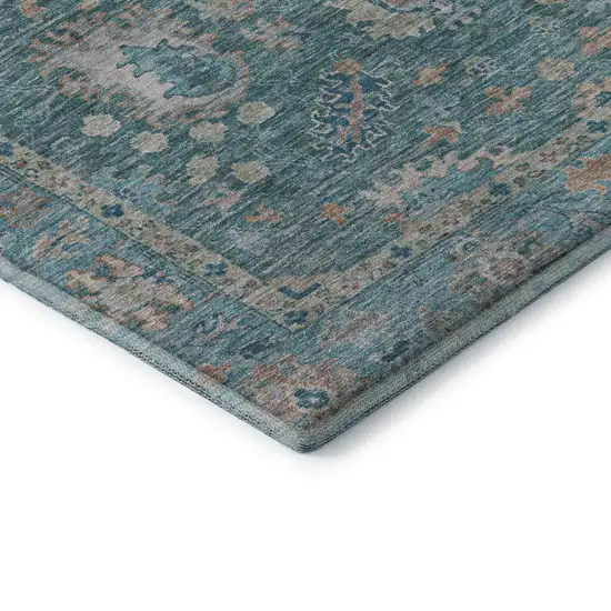 8' Teal And Copper Oriental Washable Round Rug With UV Protection Photo 6
