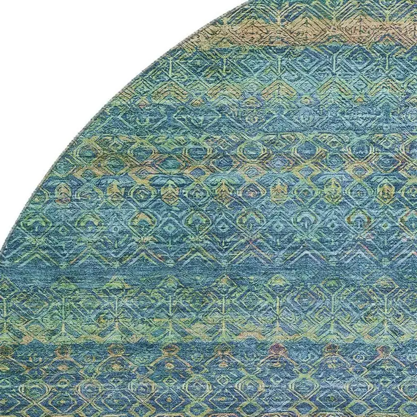 8' Teal And Copper Striped Washable Round Rug With UV Protection Photo 3