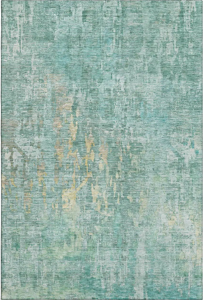 8' Teal And Gold Abstract Washable Area Rug With UV Protection Photo 1