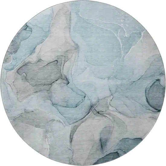 8' Teal And Gray Abstract Washable Round Rug With UV Protection Photo 4
