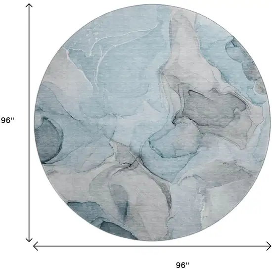 8' Teal And Gray Abstract Washable Round Rug With UV Protection Photo 9