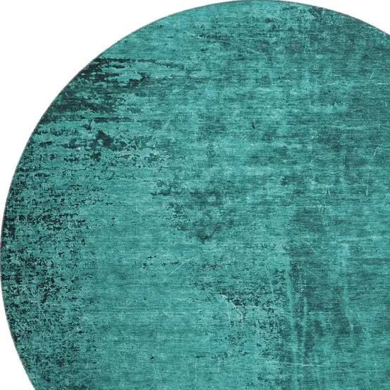 8' Teal And Gray Abstract Washable Round Rug With UV Protection Photo 3