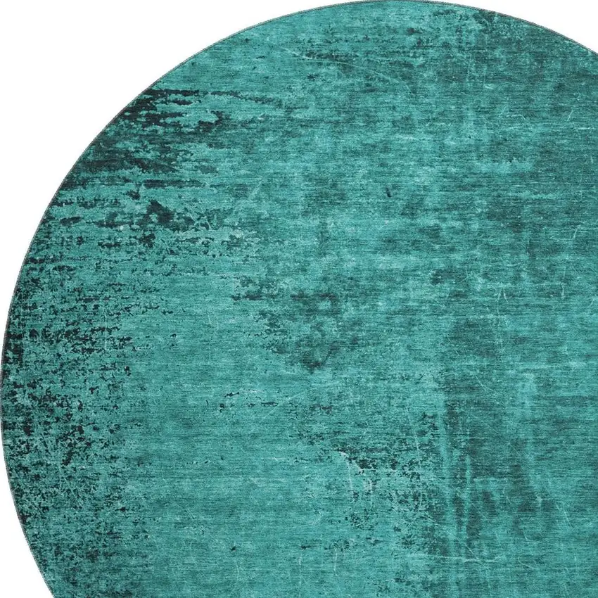 8' Teal And Gray Abstract Washable Round Rug With UV Protection Photo 3
