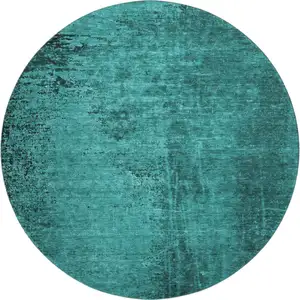 Photo of 8' Teal And Gray Abstract Washable Round Rug With UV Protection
