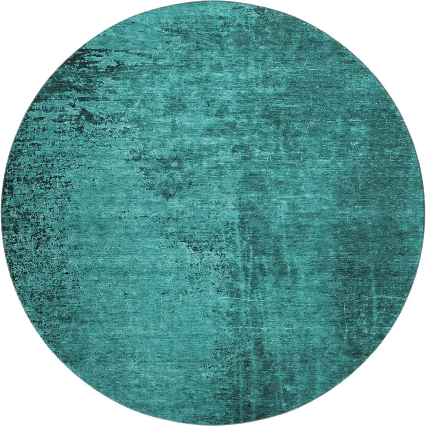 8' Teal And Gray Abstract Washable Round Rug With UV Protection Photo 1