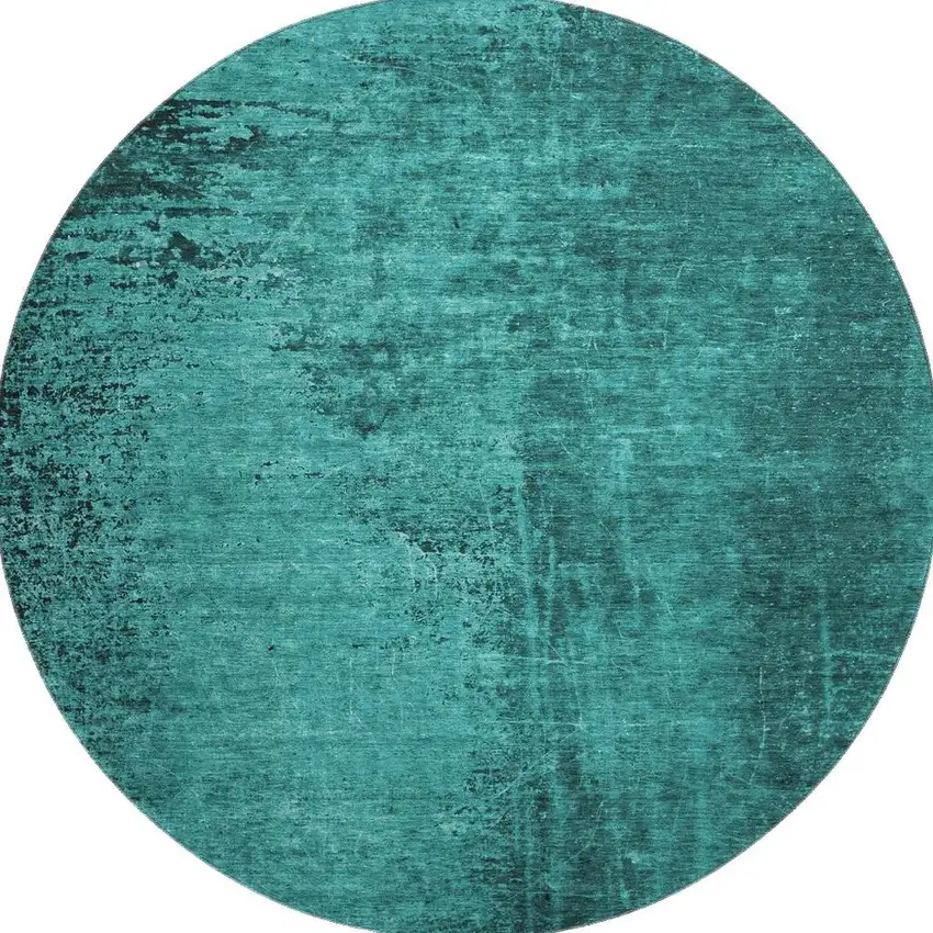8' Teal And Gray Abstract Washable Round Rug With UV Protection Photo 4
