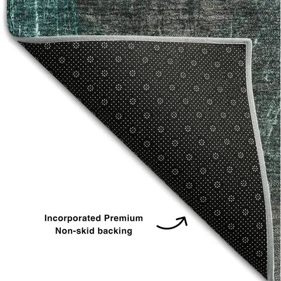 8' Teal And Gray Abstract Washable Round Rug With UV Protection Photo 7