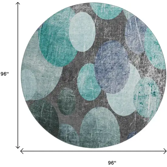 8' Teal And Gray Abstract Washable Round Rug With UV Protection Photo 6