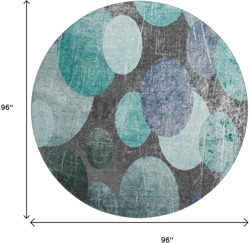 8' Teal And Gray Abstract Washable Round Rug With UV Protection Photo 6