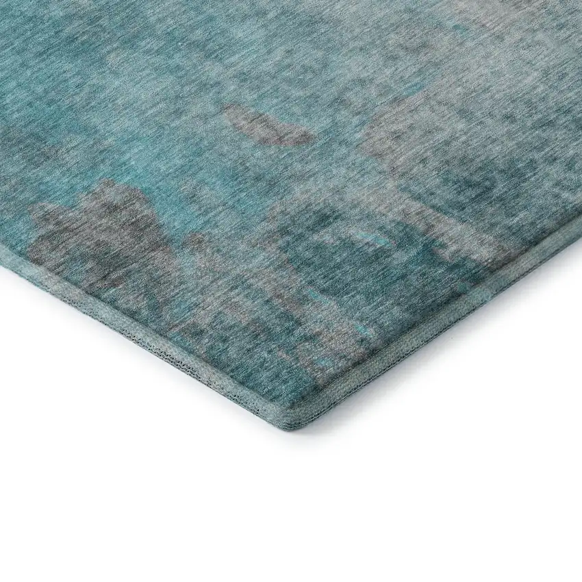 8' Teal And Gray Abstract Washable Round Rug With UV Protection Photo 7