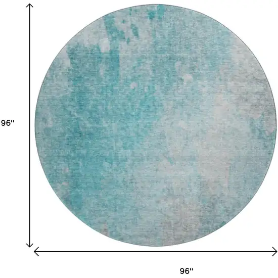 8' Teal And Gray Abstract Washable Round Rug With UV Protection Photo 3