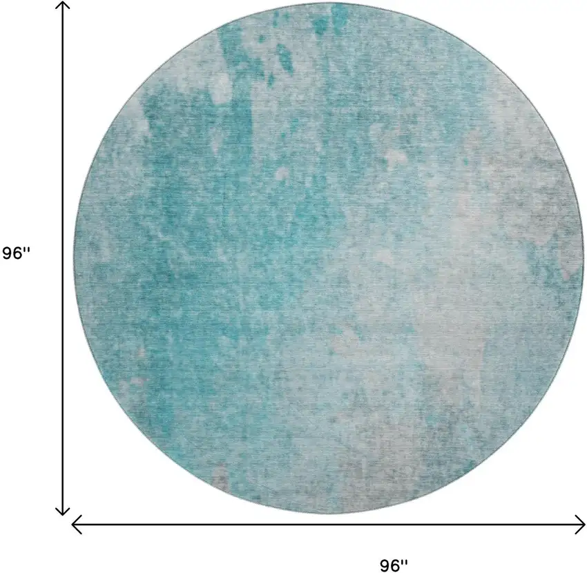 8' Teal And Gray Abstract Washable Round Rug With UV Protection Photo 3