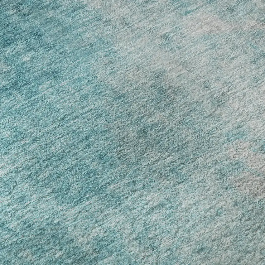 8' Teal And Gray Abstract Washable Round Rug With UV Protection Photo 9