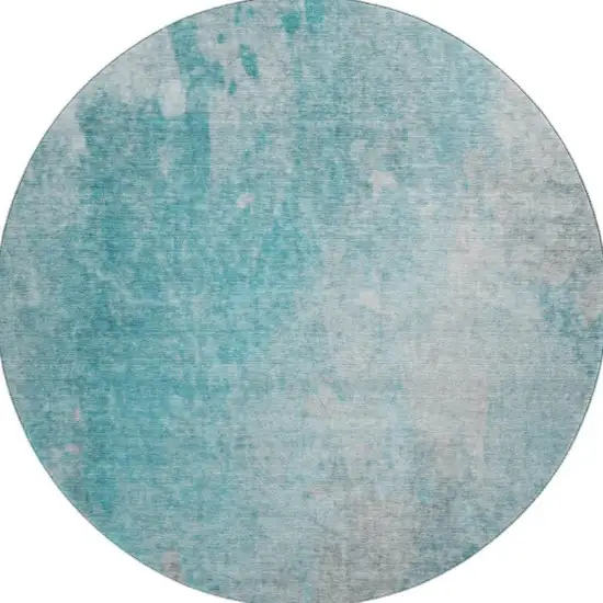 8' Teal And Gray Abstract Washable Round Rug With UV Protection Photo 4