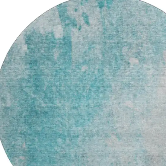8' Teal And Gray Abstract Washable Round Rug With UV Protection Photo 3