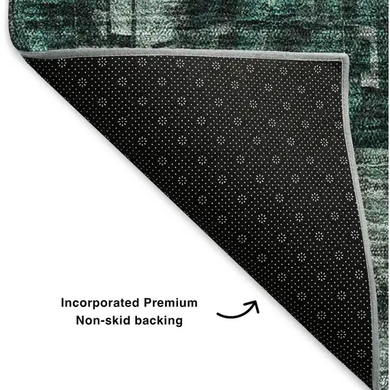 8' Teal And Gray Abstract Washable Round Rug With UV Protection Photo 5