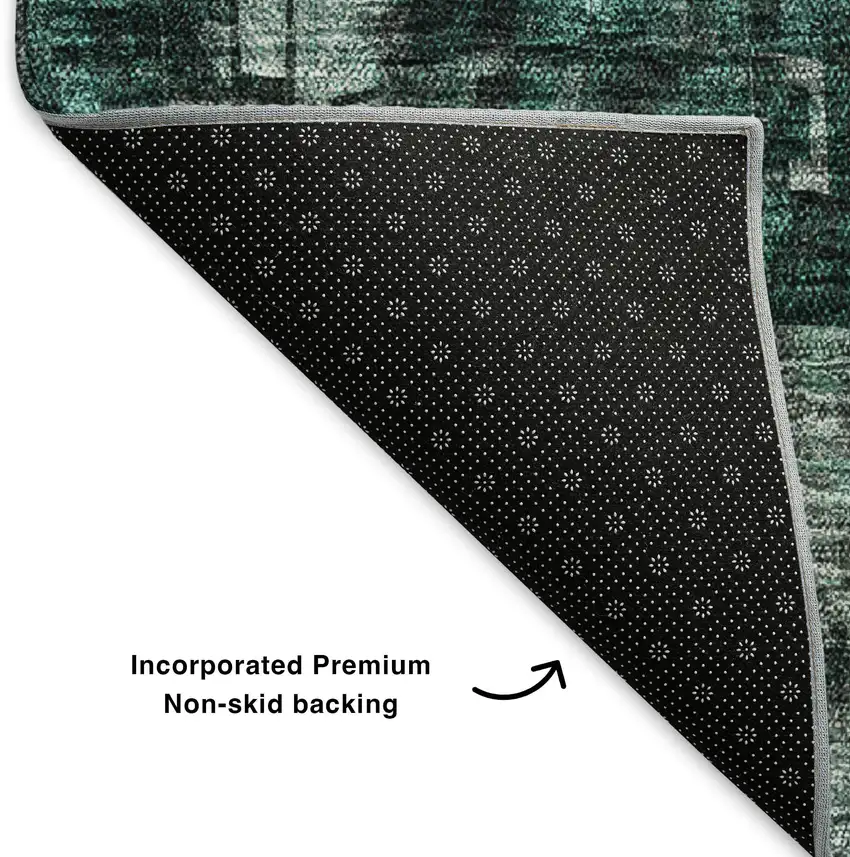 8' Teal And Gray Abstract Washable Round Rug With UV Protection Photo 5