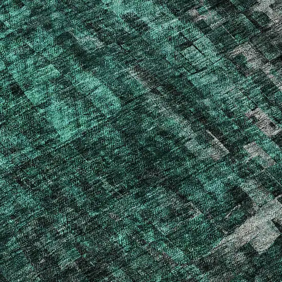 8' Teal And Gray Abstract Washable Round Rug With UV Protection Photo 8