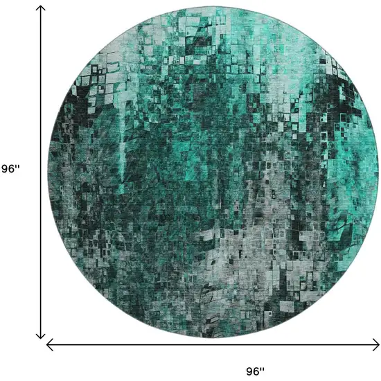 8' Teal And Gray Abstract Washable Round Rug With UV Protection Photo 9