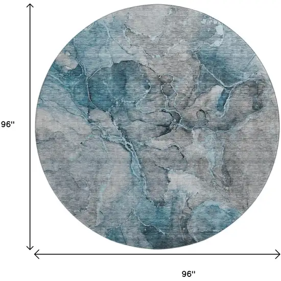 8' Teal And Gray Abstract Washable Round Rug With UV Protection Photo 5