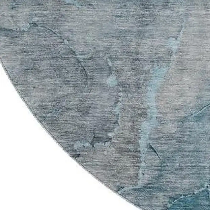 8' Teal And Gray Abstract Washable Round Rug With UV Protection Photo 3
