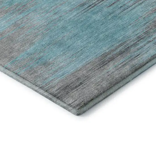 8' Teal And Gray Abstract Washable Round Rug With UV Protection Photo 8