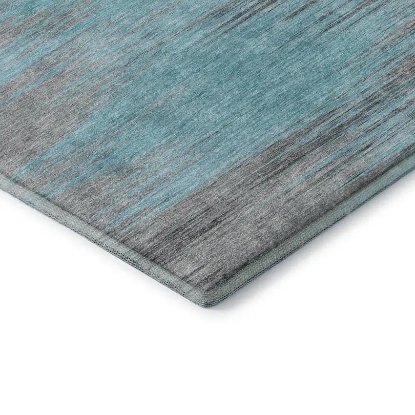 8' Teal And Gray Abstract Washable Round Rug With UV Protection Photo 8