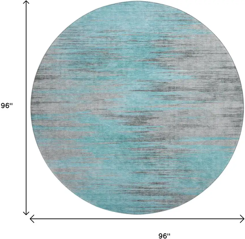 8' Teal And Gray Abstract Washable Round Rug With UV Protection Photo 3