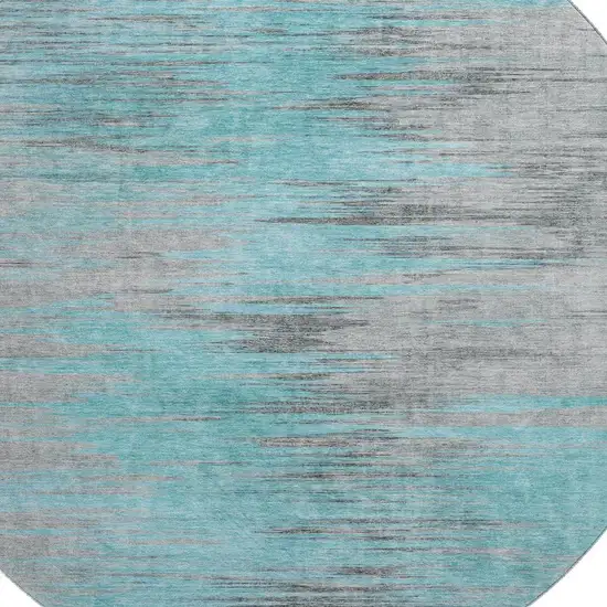 8' Teal And Gray Abstract Washable Round Rug With UV Protection Photo 3