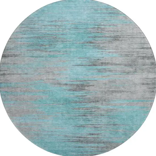 8' Teal And Gray Abstract Washable Round Rug With UV Protection Photo 4