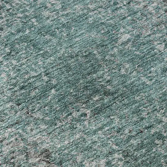 8' Teal And Gray Abstract Washable Round Rug With UV Protection Photo 9