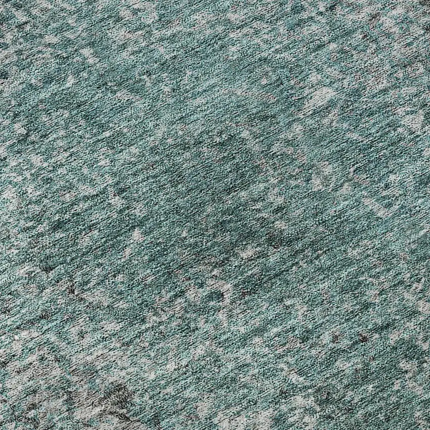 8' Teal And Gray Abstract Washable Round Rug With UV Protection Photo 9