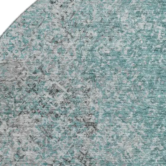 8' Teal And Gray Abstract Washable Round Rug With UV Protection Photo 3