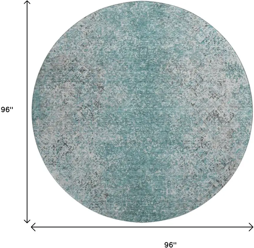 8' Teal And Gray Abstract Washable Round Rug With UV Protection Photo 3
