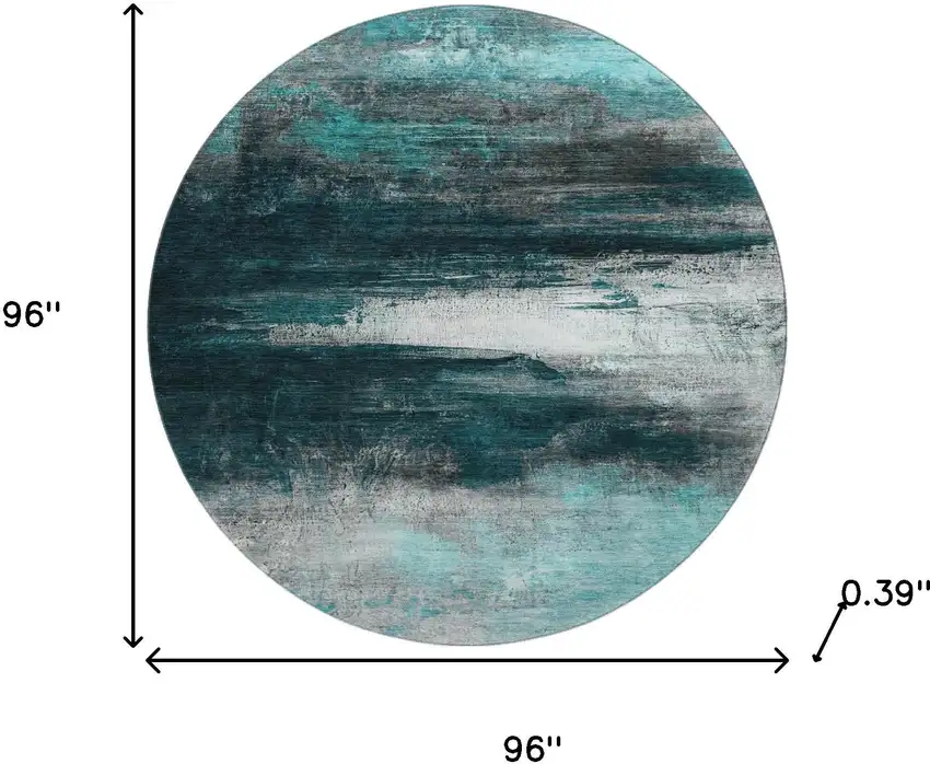 8' Teal And Gray Abstract Washable Round Rug With UV Protection Photo 7