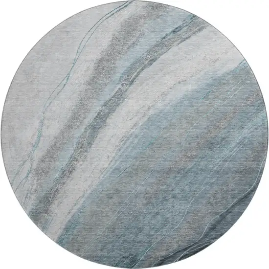 8' Teal And Gray Abstract Washable Round Rug With UV Protection Photo 1