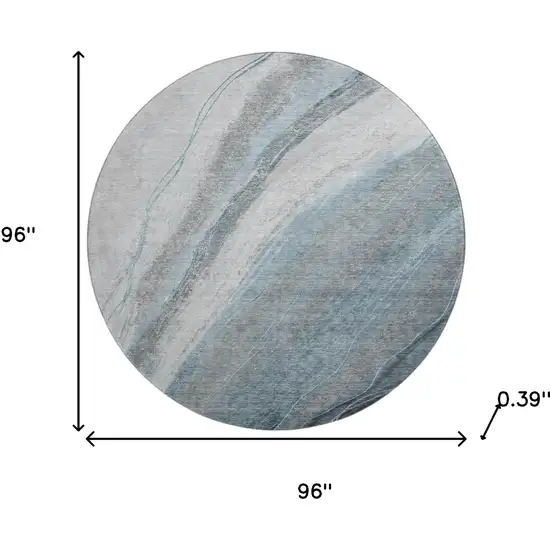 8' Teal And Gray Abstract Washable Round Rug With UV Protection Photo 7