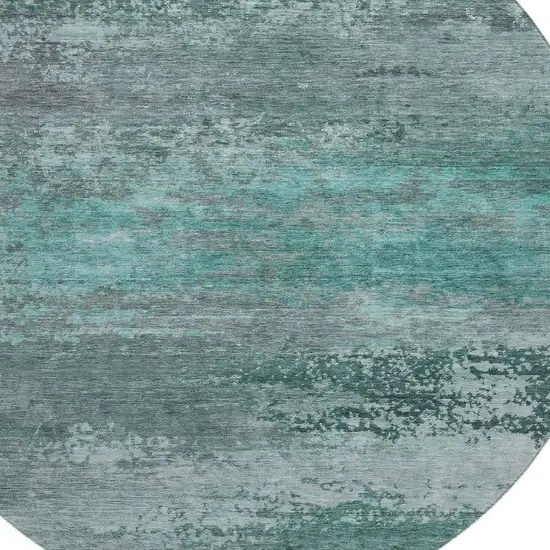 8' Teal And Gray Abstract Washable Round Rug With UV Protection Photo 3